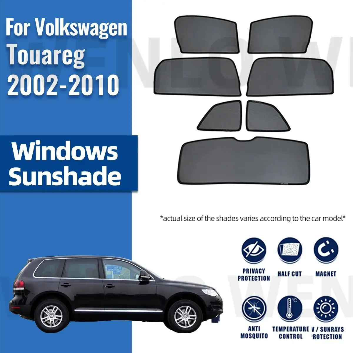 For Volkswagen VW Touareg 7L 2002-2010 Car Sunshade Front Windshield Magnetic Mesh Curtain Rear Side Window Sun Visor Shade