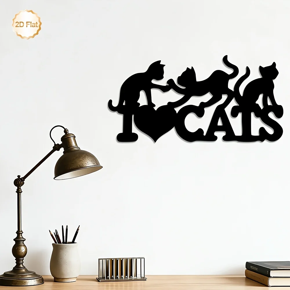 CIFBUY Iron Wall Art Cat With Kittens Metal Sculpture Rustproof Hanging Plaque Indoor Outdoor Living Room Patio Decor Sign