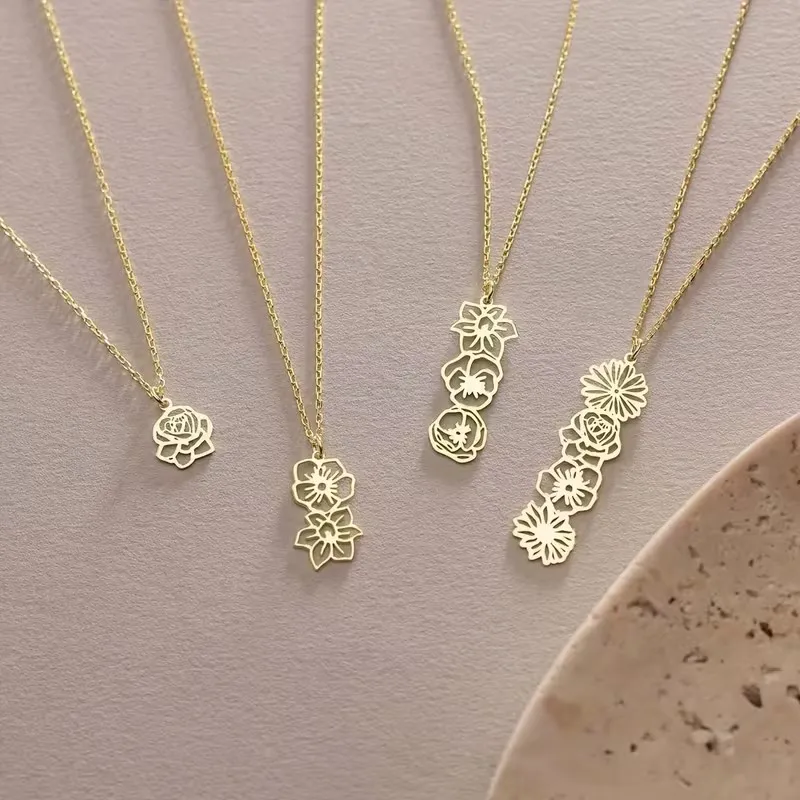 Personalized exquisite birth flower family birth flower necklace fashionable pendant necklace customizable1-4 birth month flower