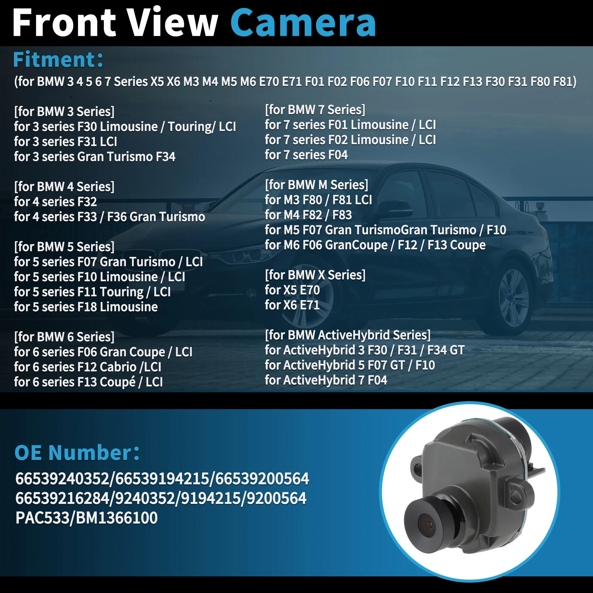 UXCELL Front View Camera for BMW 3 4 5 6 7 X5 X6 M3 M4 M5 M6 F02 F07 F10 F11 F30 F31