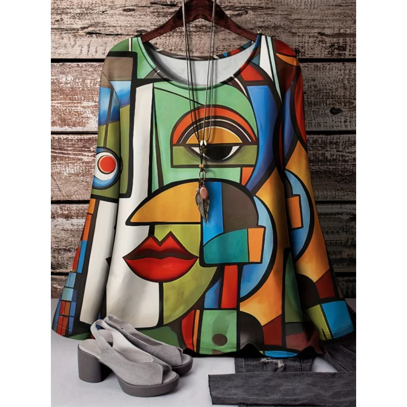 

Summer Abstract Art Face3DPrintingTShirt Women's Fashion Streetwear Short SleeveVCollarTShirt HarajukuTShirt Top