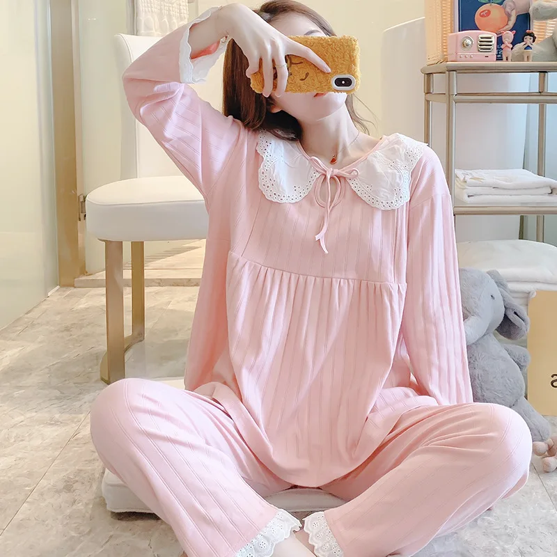 Japanese Korean Princess Style Maternity Nursing Sleepwear Sweet Feeding Nightwear for Pregnant Women Pregnancy Pajamas Lounge