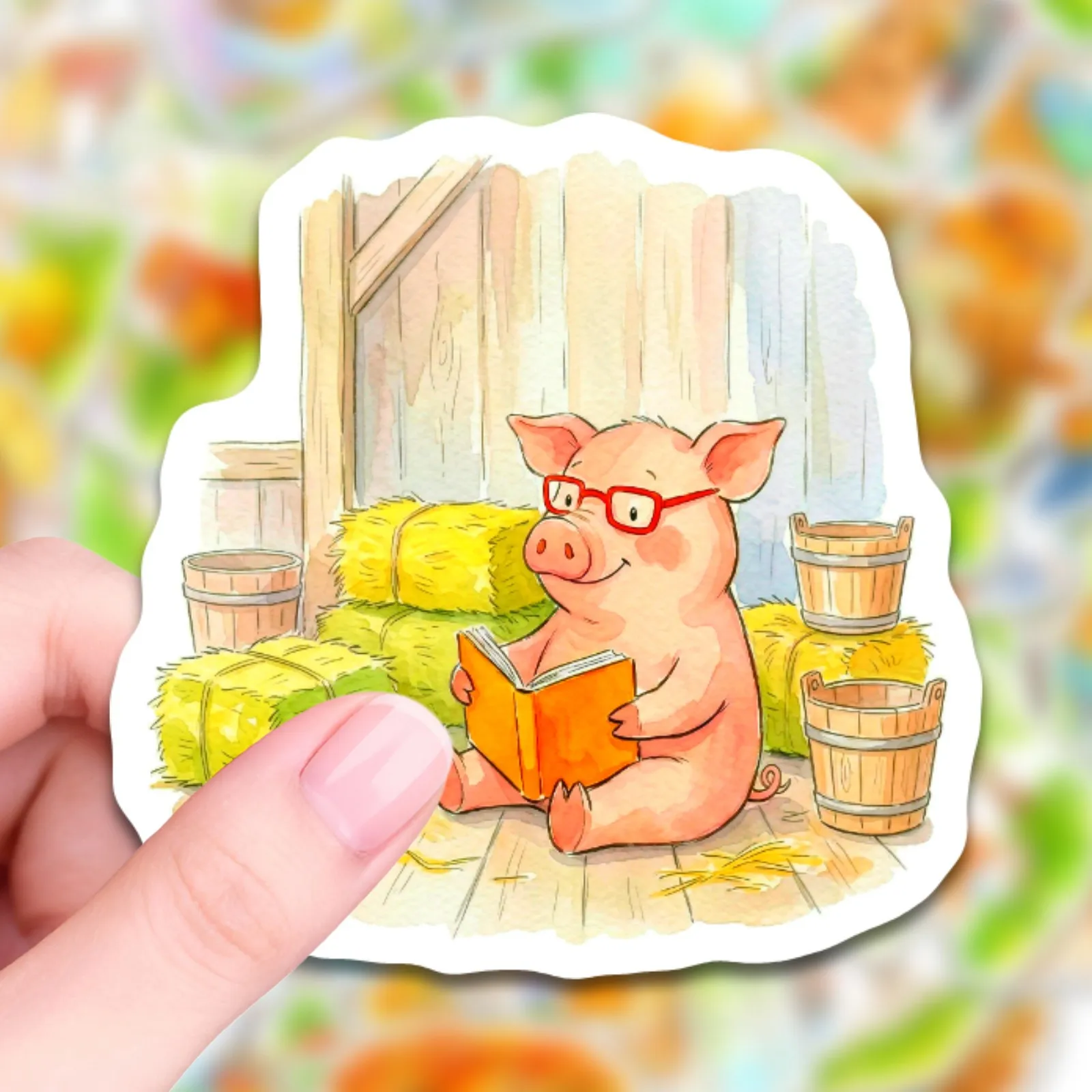 50-Pack Outdoor Waterproof Cartoon Animal Reading Stickers Healing Watercolor Decals for Luggage Notebook