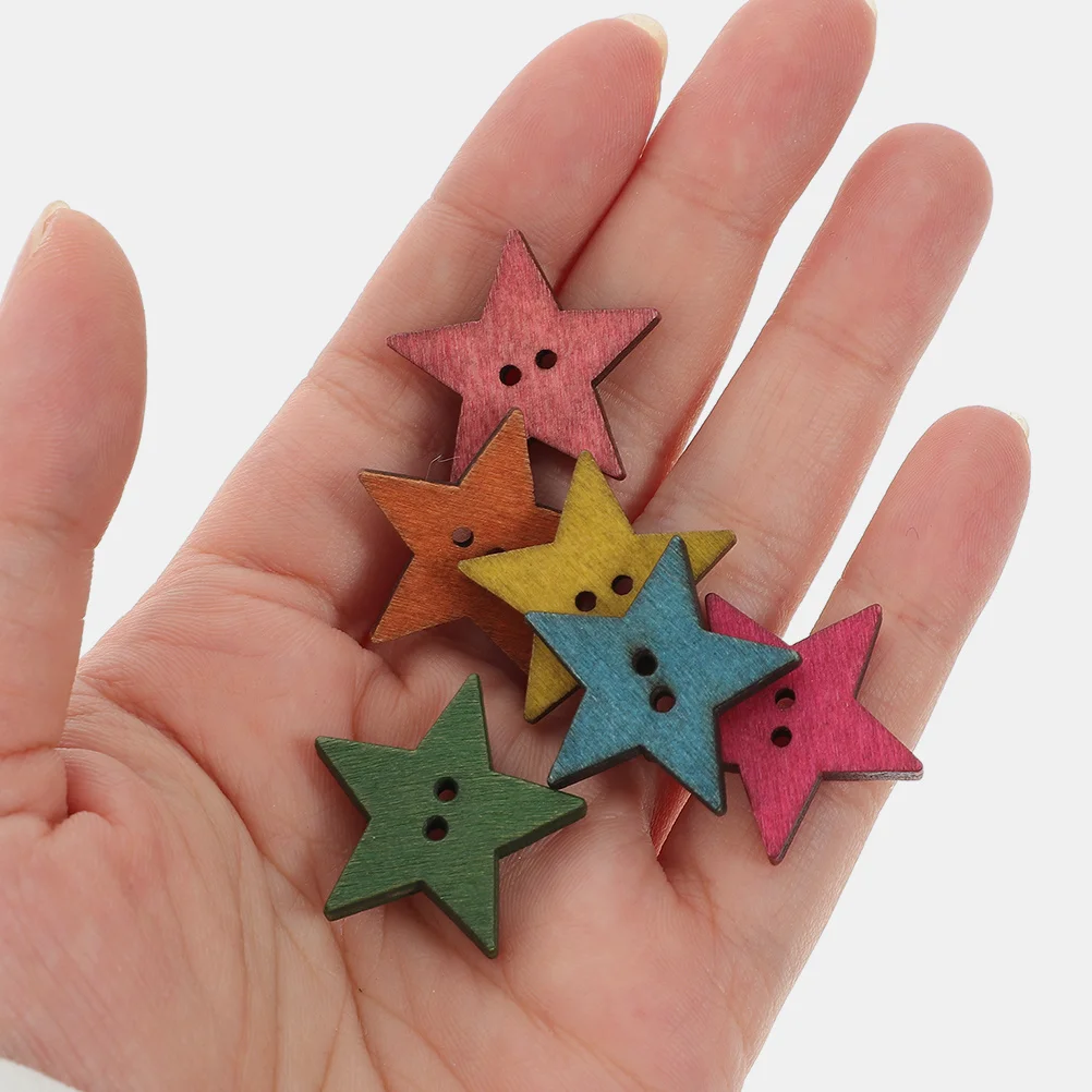 

100pcs Wooden Star Buttons 25Mm Vintage Colorful 2 Holes For Sewing Knitting Scrapbooking Diy Crafts Decorative Clothing