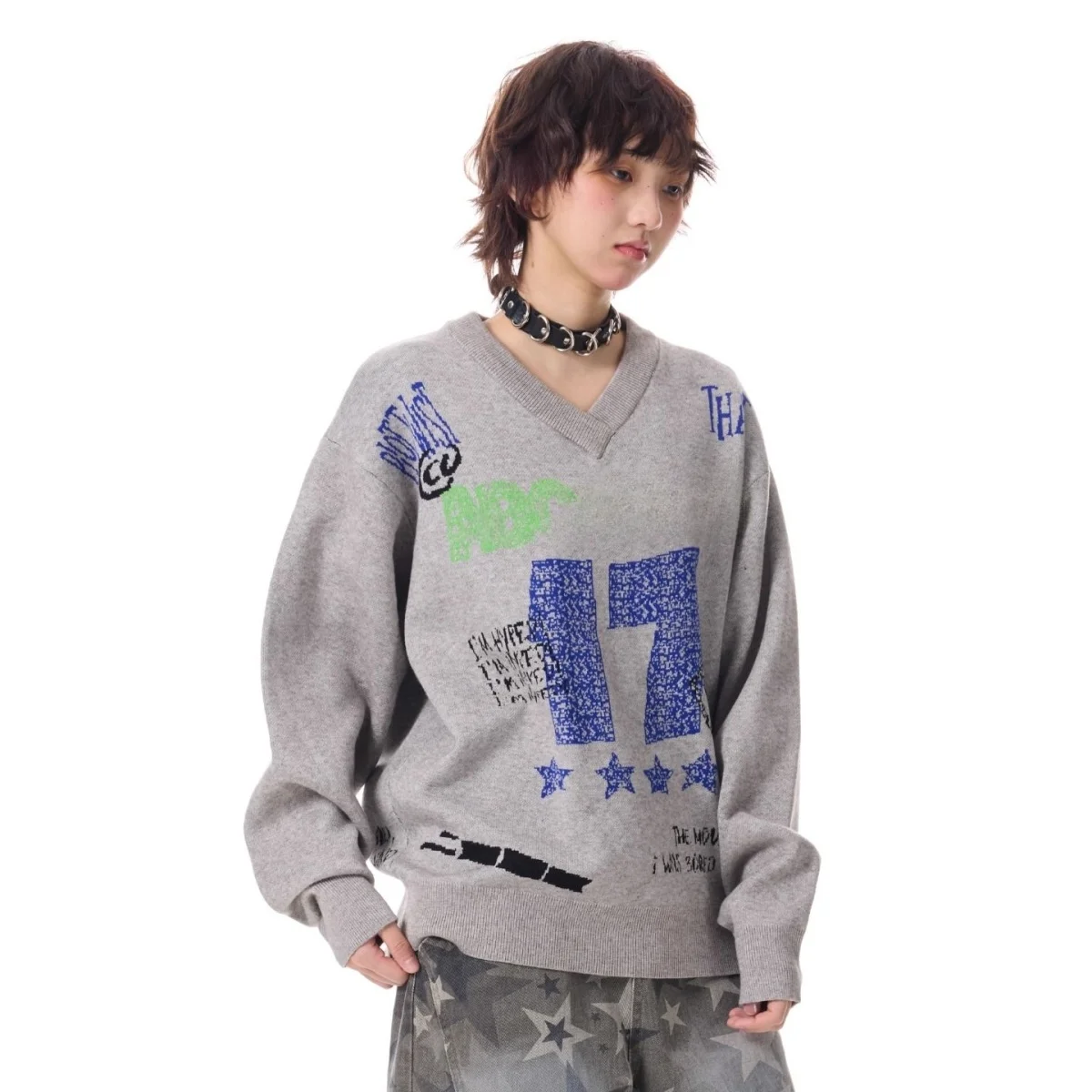 

Американский High Street Thiened, большой круглый вязаный свитер Ne, осенне-зимний свитер из смешанного волокна с мультяшным принтом