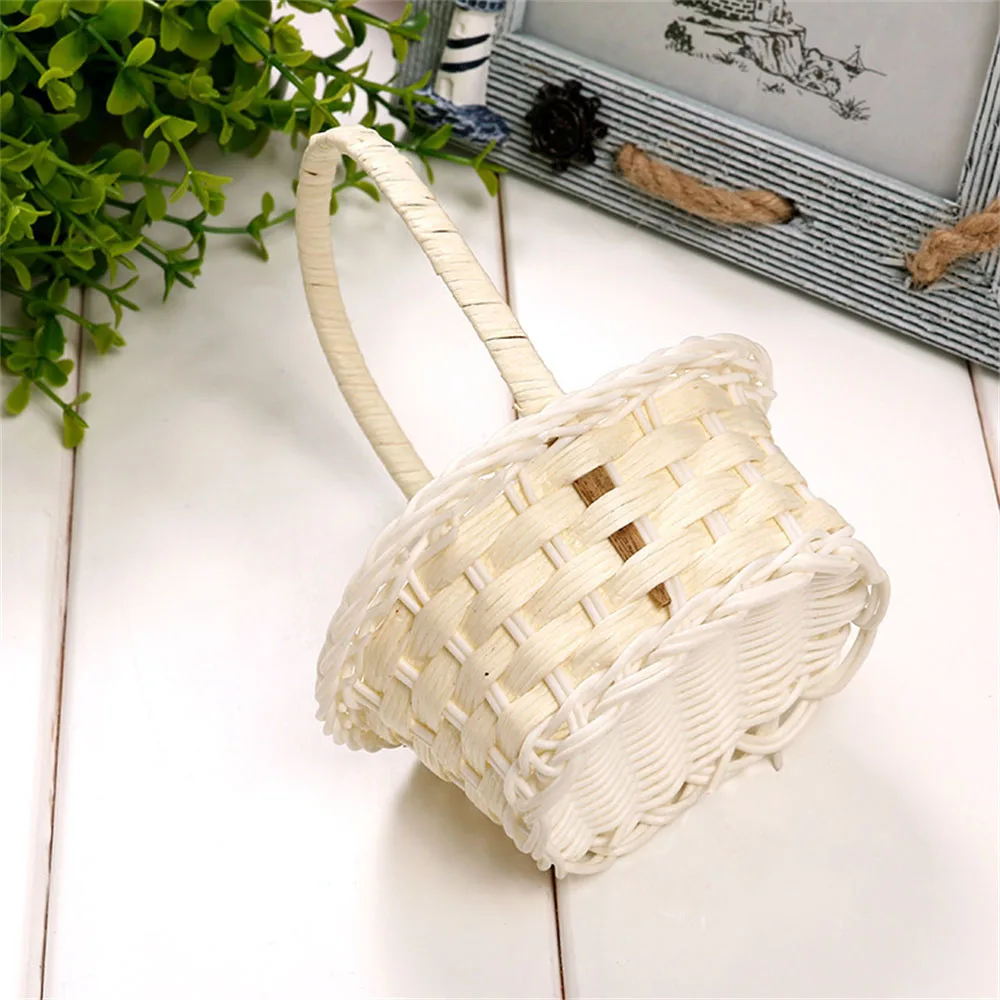 Hand Made Wicker Flower Basket Portable Handle Party Wedding Picnic Decorative DIY Basket Kid Gift Easter Wicker Rattan Storage