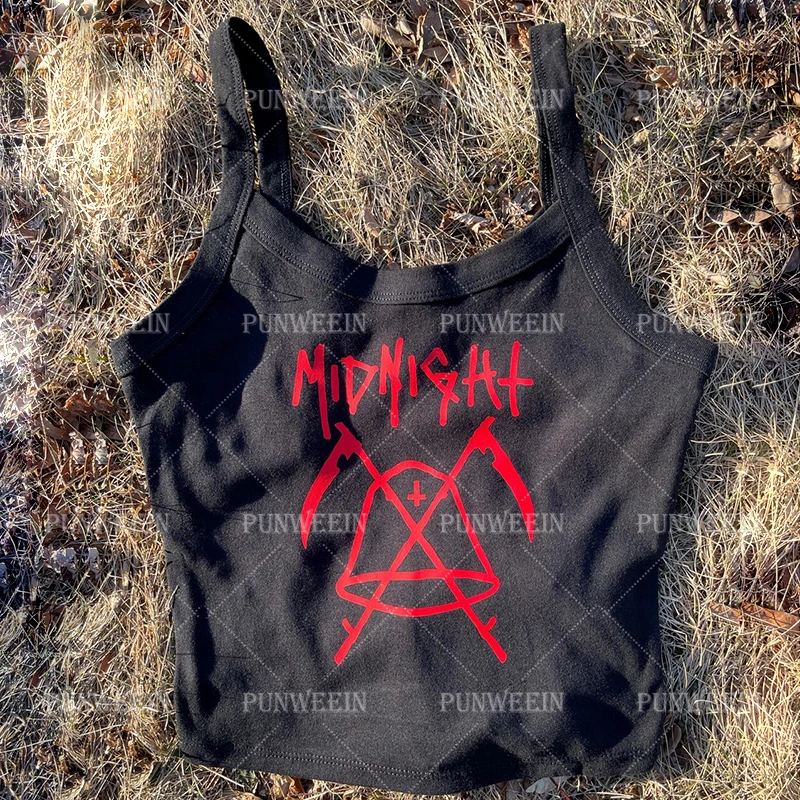 Midnight Black 2000s Aesthetic Women Gothic Speed Punk Baby Crop Top Streetwear Grunge Vintage T-shirts Casual Emo Girl Y2k vest
