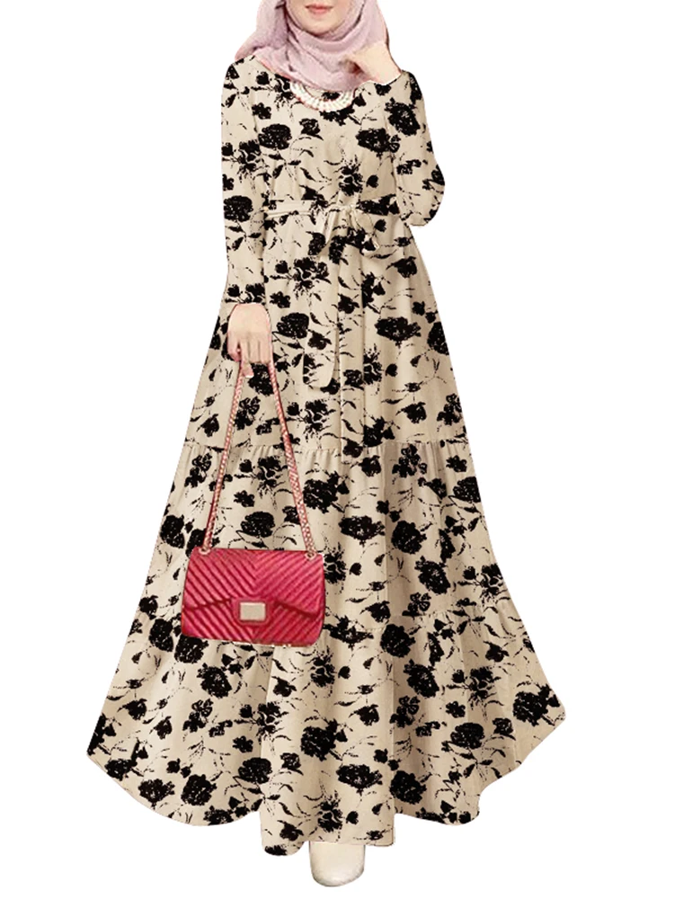 فستان صيفي نسائي خريفي بأكمام طويلة مطبوع عليه زهور من ZANZEA فستان طويل إسلامي تركيا عباية عيد مبارك رداء IsIamic حجاب فيستدوس #6