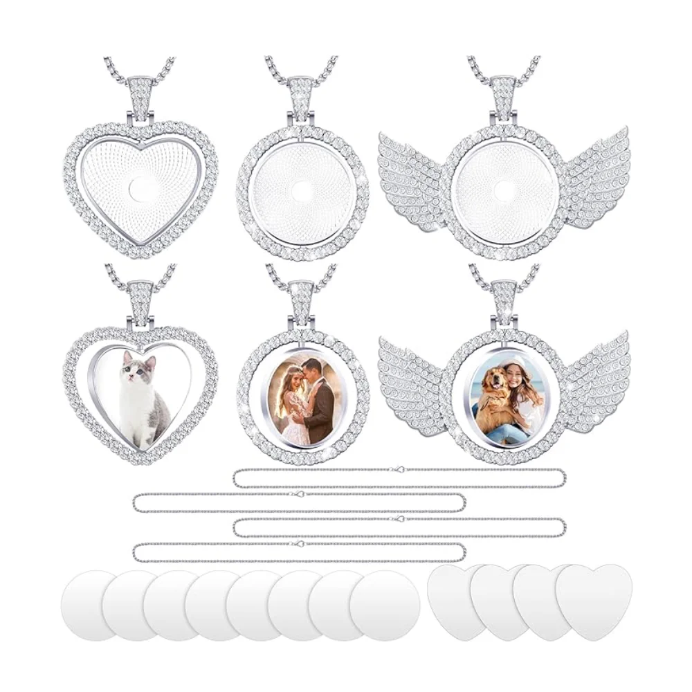 10pcs Sublimation Rhinestone Pendant Necklace Fine Necklace Blanks Hip Hop Jewelry Making For Heat Transfer Print
