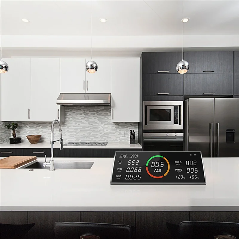Moniteur de qualité de l'air A10R, détecteur de dioxyde de carbone de test, CO2, TVOC intérieur, PM2.5, PM1.0, affichage de la température, de l'humidité et de l'heure