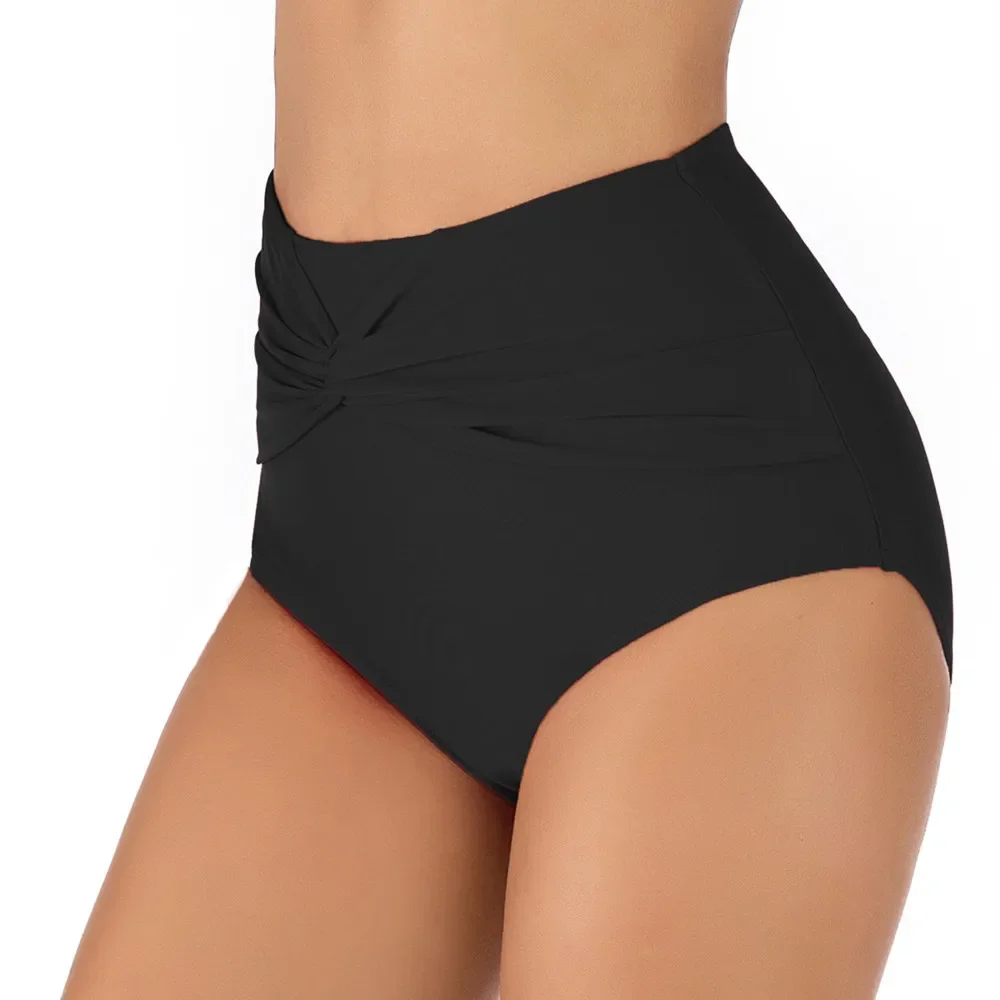 New Bikinis Bottom Women's Swim Trunks High Waist Swim Bikini Bottoms Ruched Solid Front Twist Bathing Shorts Biquini 2XL Briefs