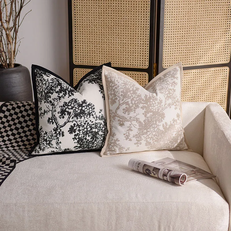 French Luxury Retro Jacquard Cushion Cover Yangmei Tree Oat Black Pillow Covers Decorative for Living Room Sofa  Pillow Case