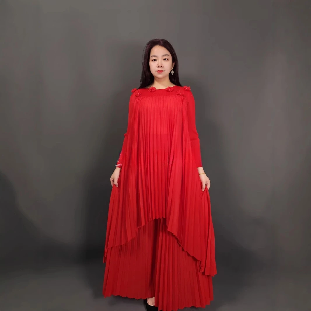 

Miyake плиссированный темпераментный топ с шипами нестандартной формы, однотонный комплект с широкими брюками, женский большой свободный модный комплект из двух предметов
