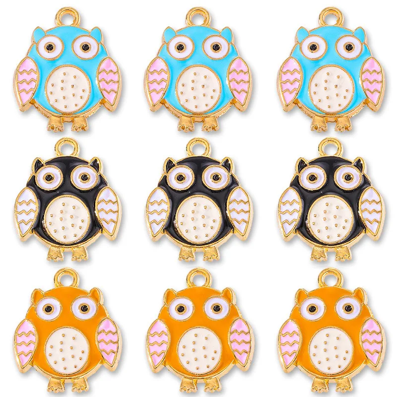 20 pcs/lot Fashion Alloy Enamel Owl Pendant Accessories Charms for Women, Earrings/Necklace Handmade DIY Jewelry