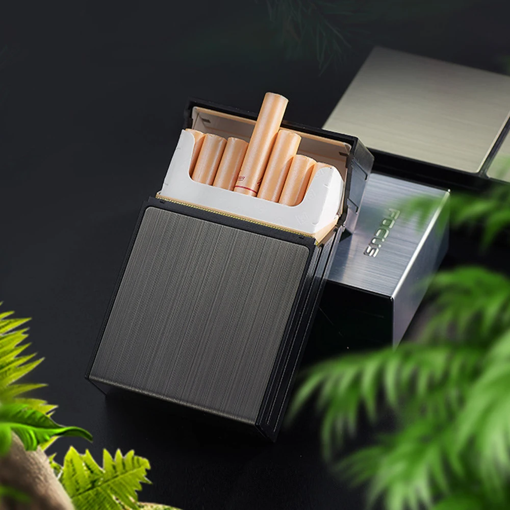 Metal Cigarette Box Automatic 20pcs Cigarette Case Cigarette Capacity Lighter Gas Lighter Turbo For Men Smoking Accessories