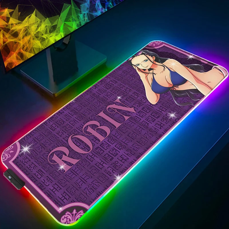 

RGB LED Mouse Pad Laptop Keyboard Pad Non-Slip Cartoon Tablet Pad PC Accessories Mousepad One Piece Nico Robin Gaming Desk Mat