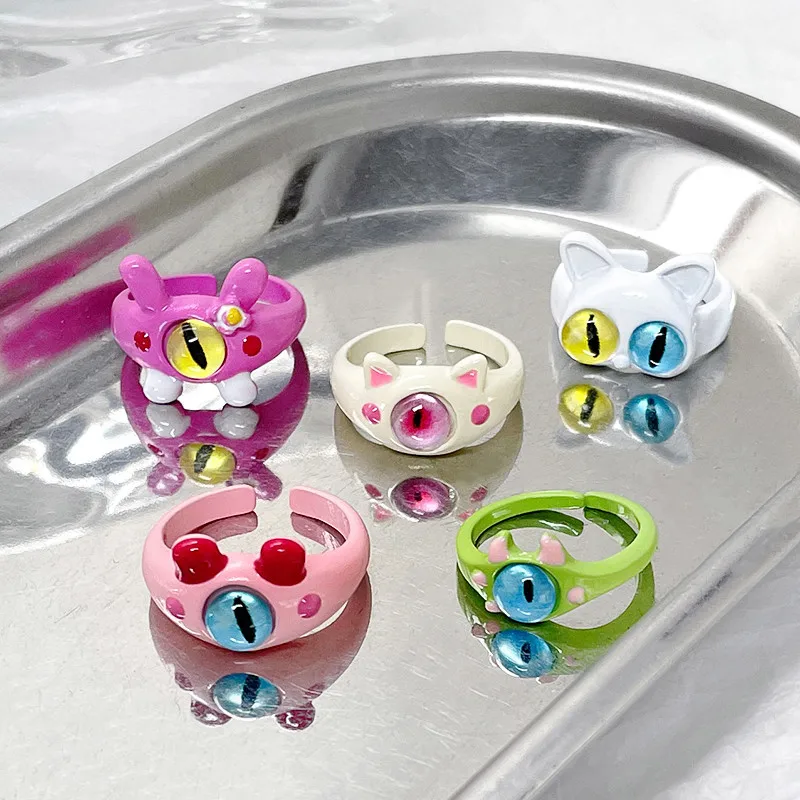 WLP 2023 Funny Anime Cute Monster Eye Rings Women Sweet Cat Eyes Opening Finger Ring Couples Best Friends Ring Jewelry anillos