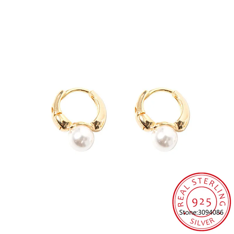 925 Sterling Silver Pearl Hoop Earrings for Women Round Wedding Gold Earrings Party Jewelry Wholesale S-E1472