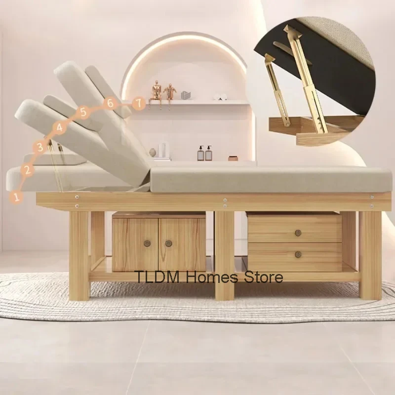 Modern Folding Massage Table Beauty Mat Sofa Wood Tattoo Eyelash Salon Massage Bed Full Body Commercial Salon Furniture H