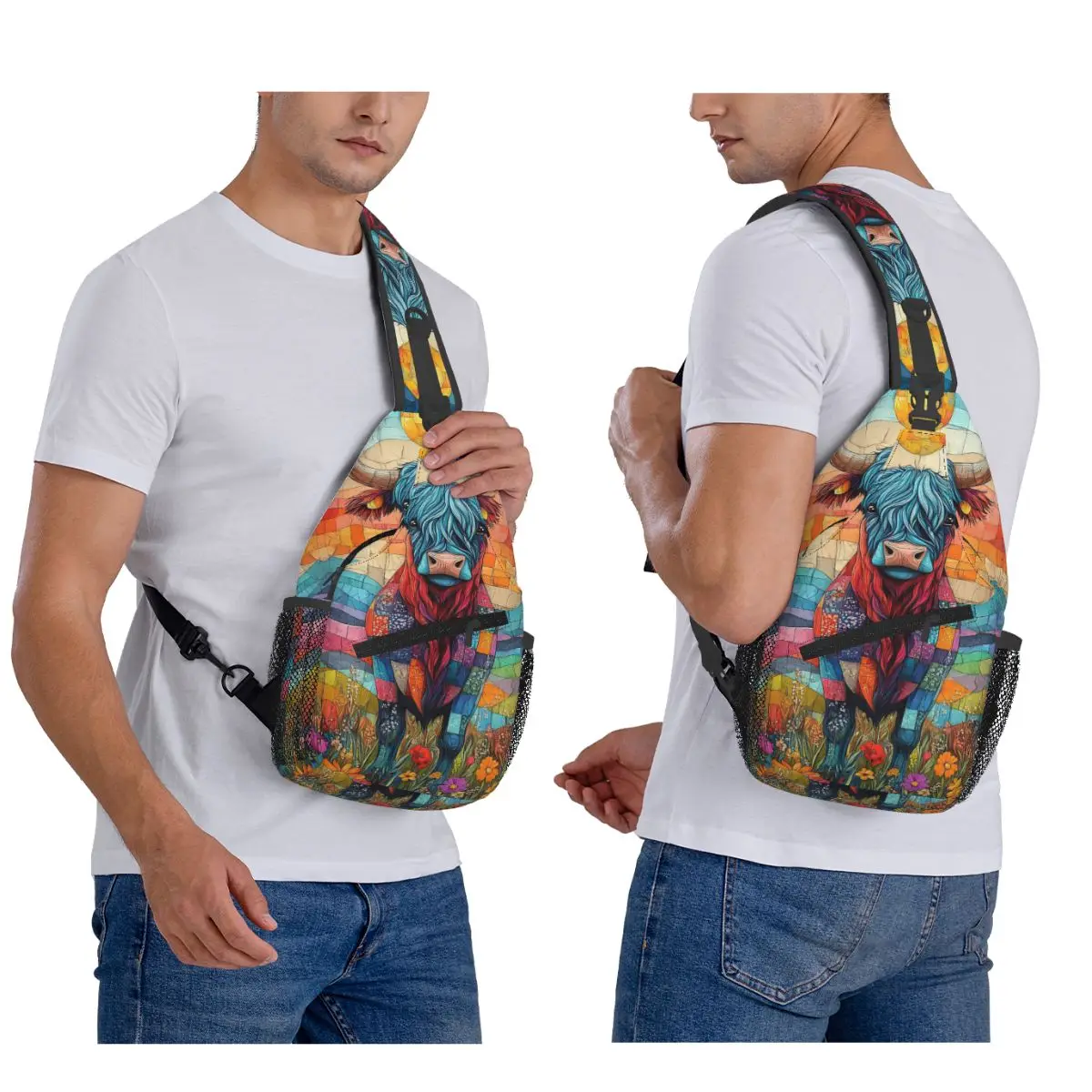المرتفعات البقرة طباعة الاسكتلندية حقيبة الصدر الرجال حبال Crossbody على ظهره حقيبة الصدر السفر المشي لمسافات طويلة Daypack حقيبة الكتف