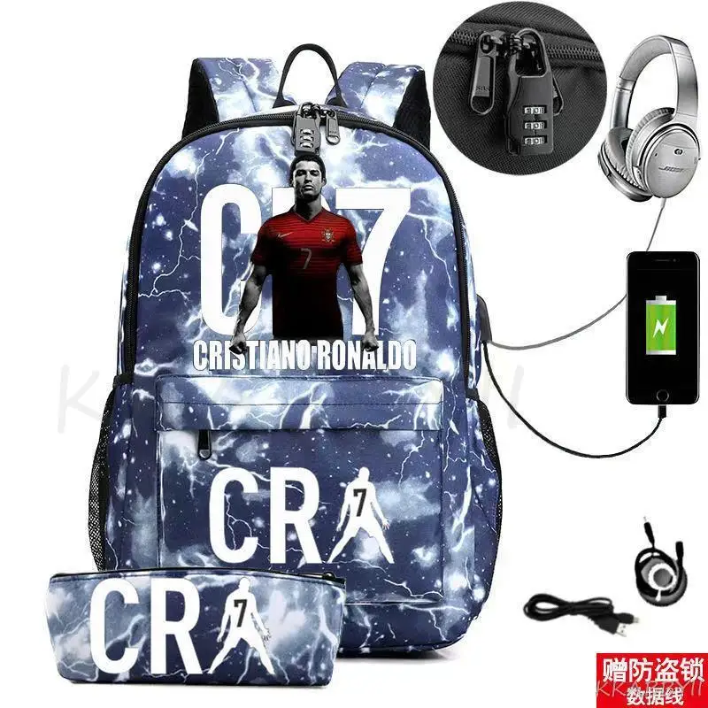 CR7 Backpack USB 17 Inch Capacity School Bag For Boys Girls Kids Backpack Teens USB Laptop Mochilas