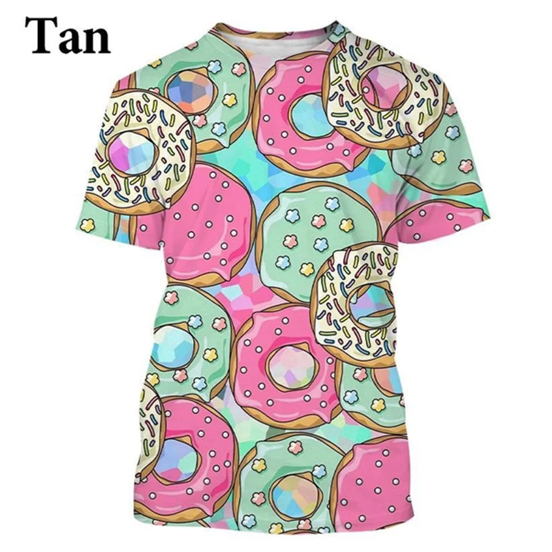 New Summer 3D Printing Chocolate Donuts T Shirt Children Fashion Streetwear Tee Shirts Unisex Summer Funny Y2k Tshirts Clothing