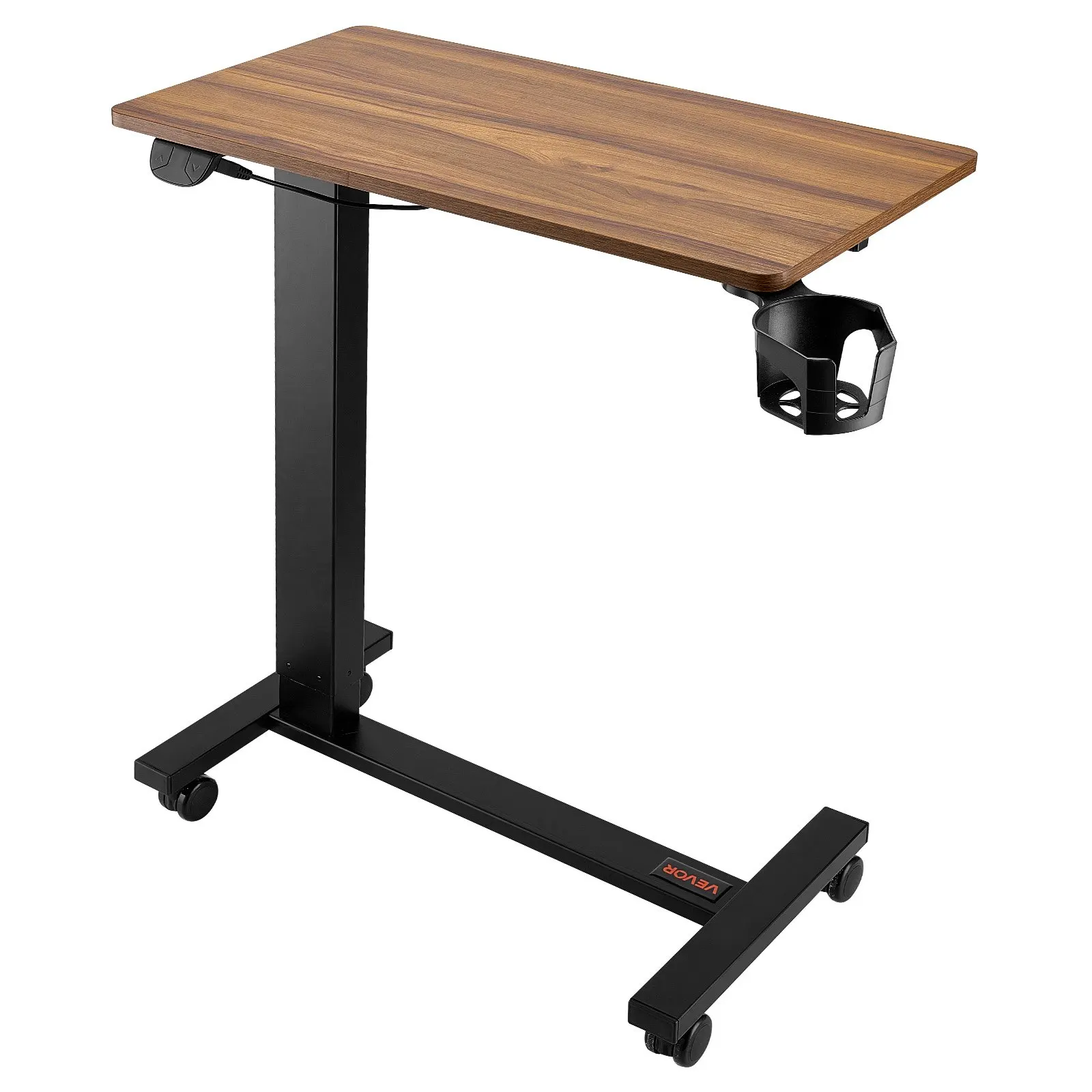 

Overbed Table, Mobile Bed Side Table With 4 Wheels, Electric Lifting With Upgrade Button, Rolling Laptop Desk With Cup Holder,
