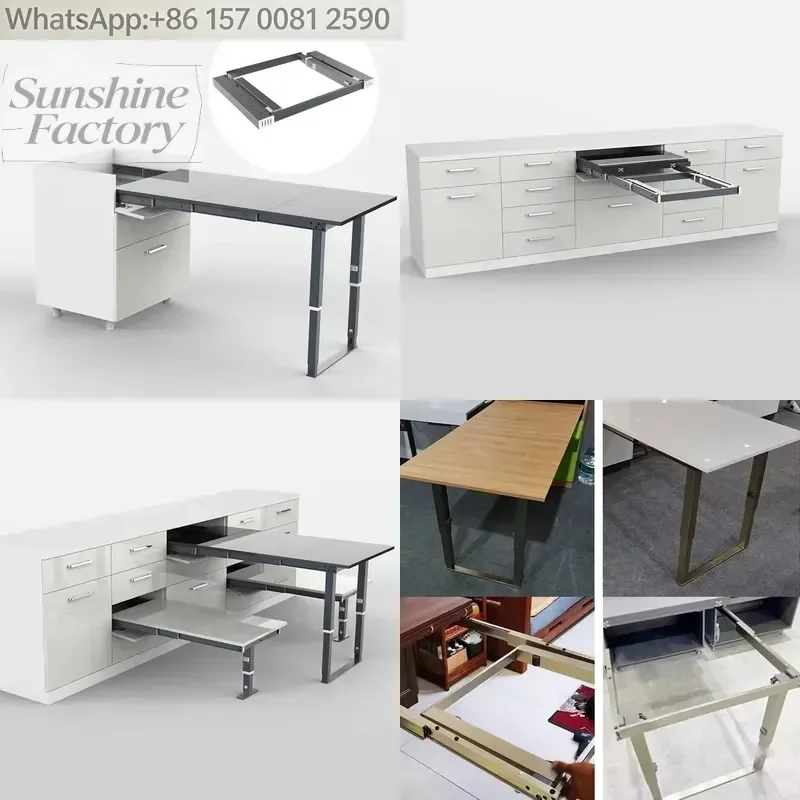 Heavy Extension Aluminum Slide Mechanism for Dining Table Hidden Folding Extension Table Slide Track