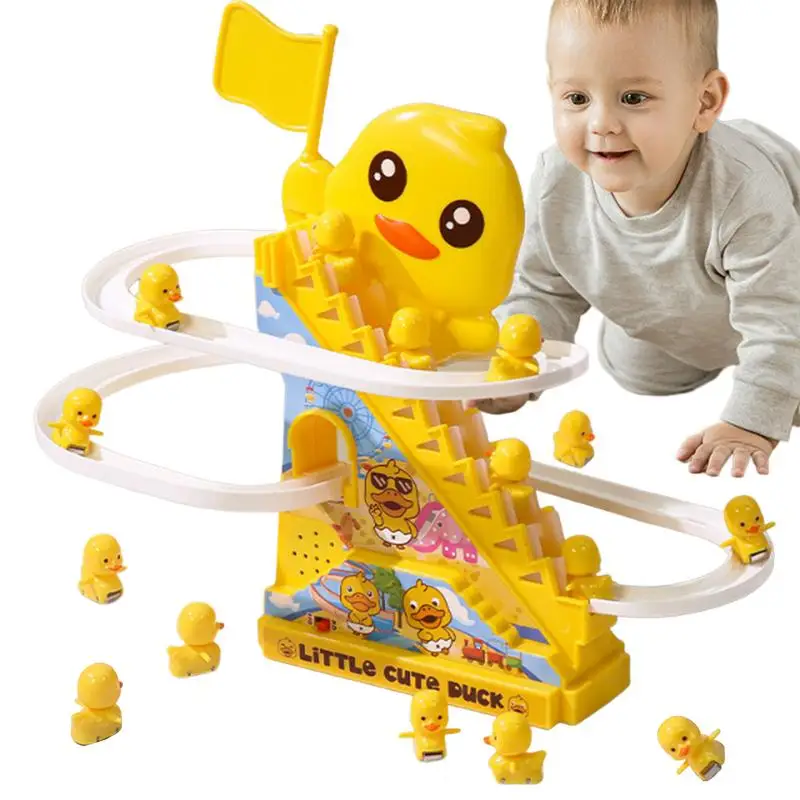 Duck Roller Coaster Toy Climbing Stairs Electric Toy Duck Roller Electric Track Slide Stairs Coaster Toys For Kids Toddler Girls