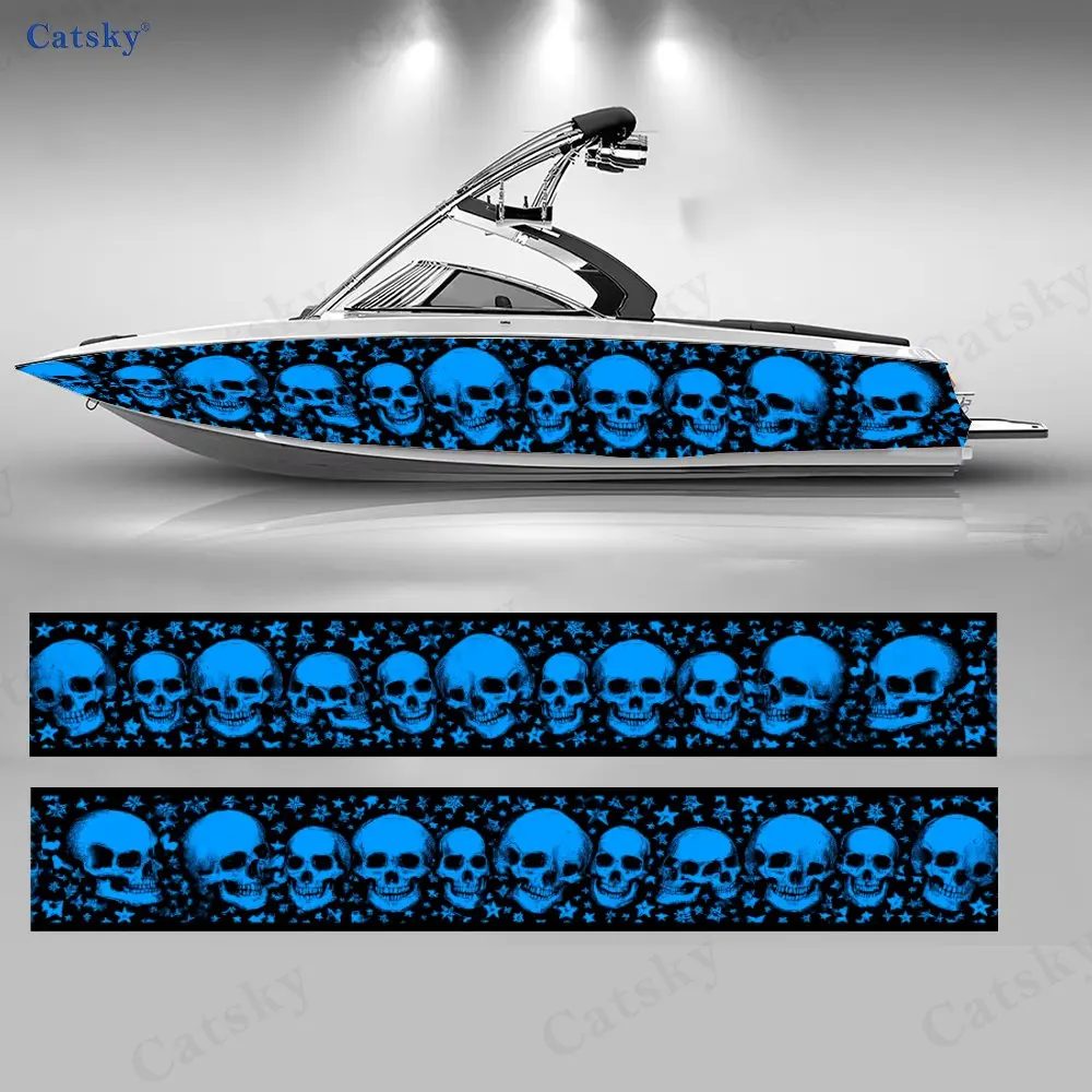 

2Pcs Ice Blue Skull Shadow Boat Stickers, PVC Waterproof Durable Vinyl Wrap Decals for Fishing Boats, Durable and Stylish Design