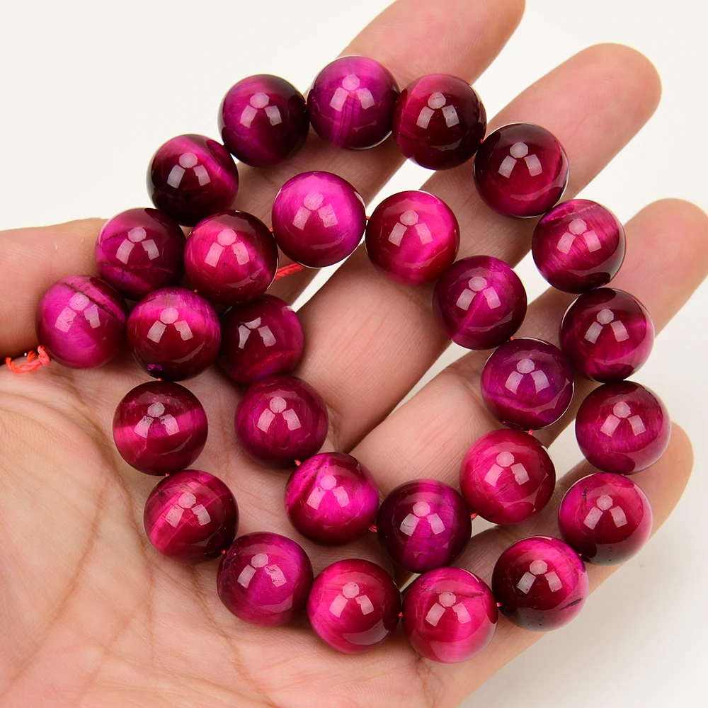 

APDGG Natural 14mm A+ Rose Tiger Eye Gemstone Smooth Round Beads Amazing Chatoyant 15" Strand Jewelry Making DIY