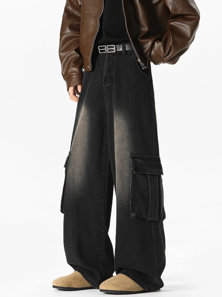 

Loose Wide Leg Men's Jeans 2024 New Autumn Winter High Street Vintage Workwear Knife Straight Tube Casual Trousers