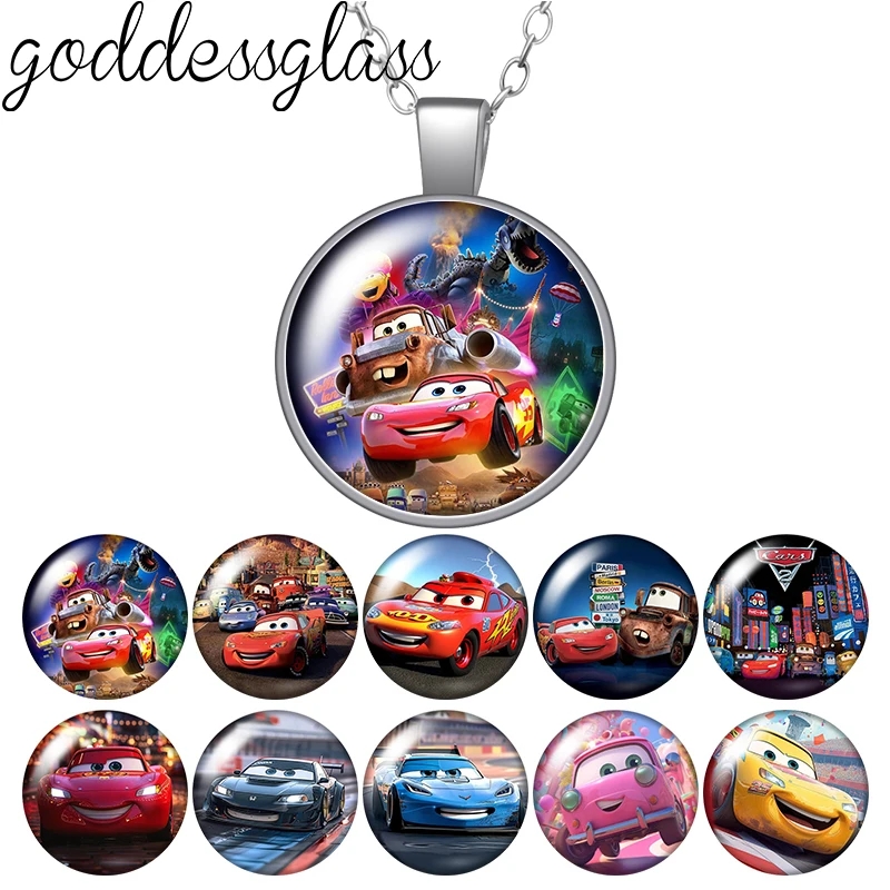 Disney Pixar McQueen Mater Jackson Round Photo Glass cabochon silver plated/Bronze pendant necklace jewelry Gift