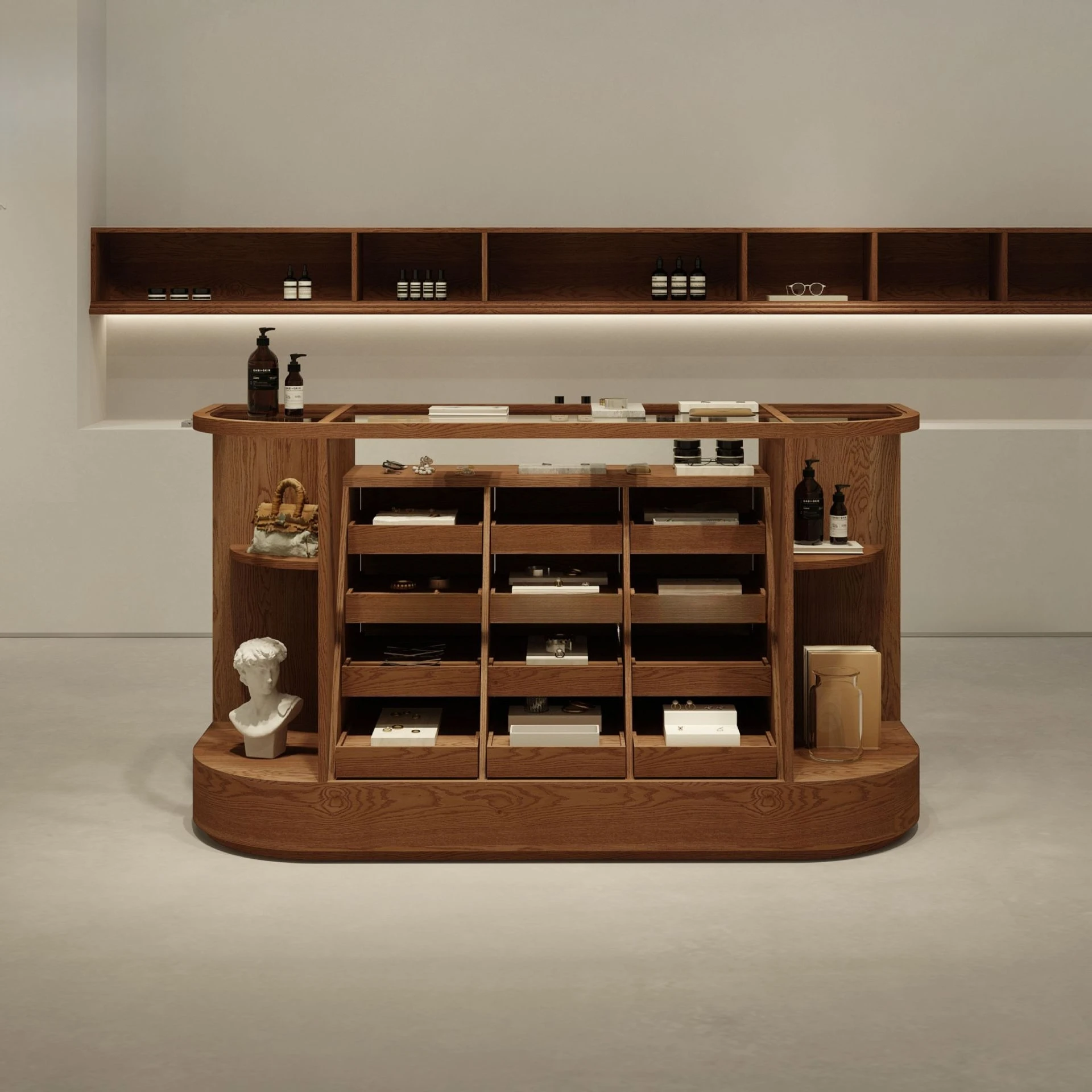 

Retro multi-layer multi-grid arc display Nakajima cabinet jewelry silver cabinet