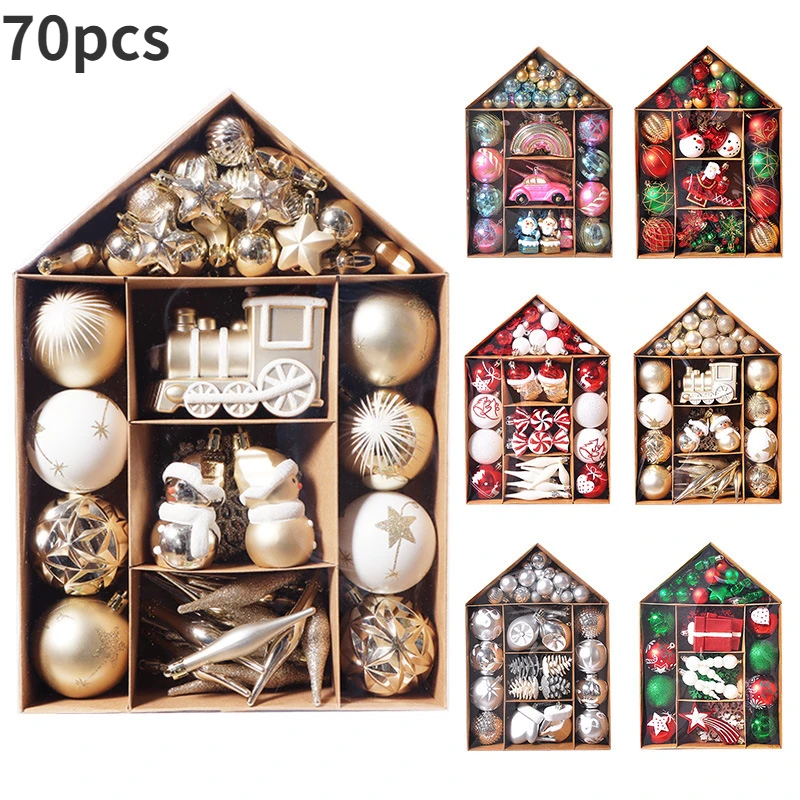 70pcs Christmas Ornaments Boutique Christmas Ball Set Christmas Tree Pendant Home Bedroom New Year Decoration New Year Gift 2023