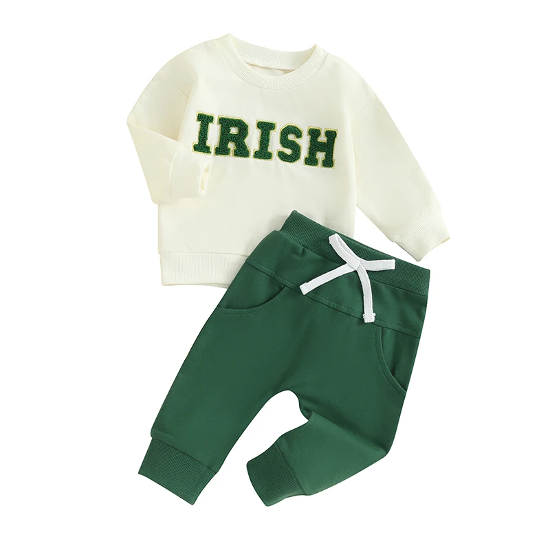 Baby 2Pcs Irish Day Outfits Long Sleeve Letter Embroidery Sweatshirt and Pants Set Toddler Clothes