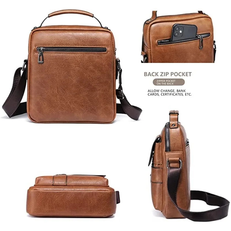 Versatile Men's Messenger Tote Large Capacity Retro PU Leather Handbag Crossbody Shoulder Bag Ideal for Travel Work and Leisure