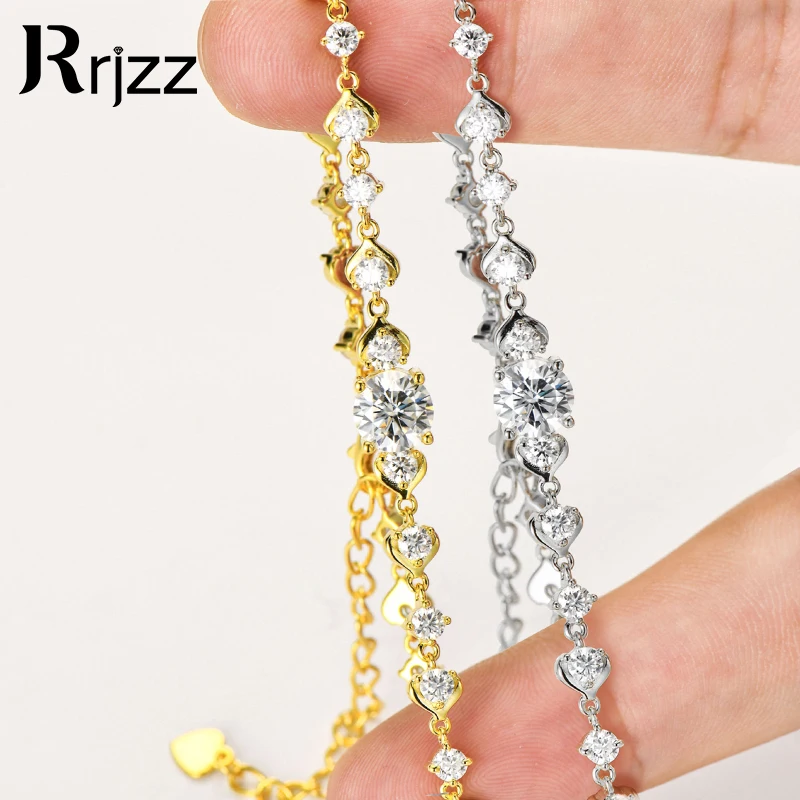 

Rrjzz D-Color Sparkling 6.5mm Round Moissanite Bracelet 925 Sterling Silver Flower Bud Unique Bracelets for Women Fine Jewelry