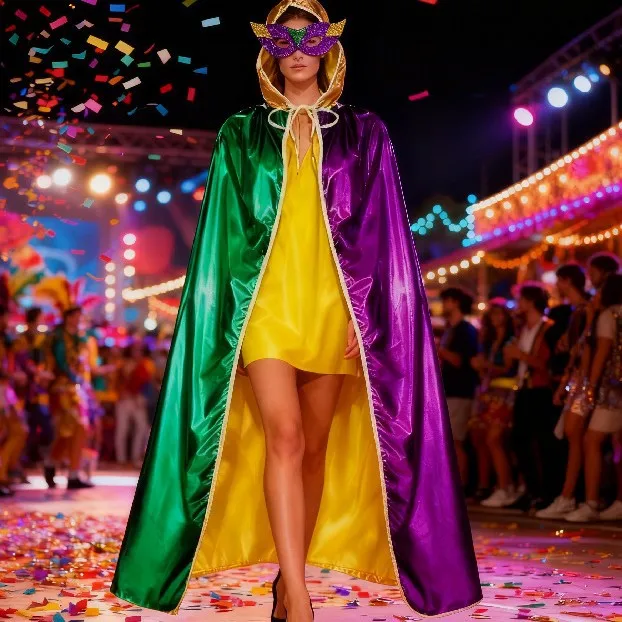 

Carnival Sequin Embroidery Cape, Hooded Thickened Fleece Retro Cloak Unisex Style