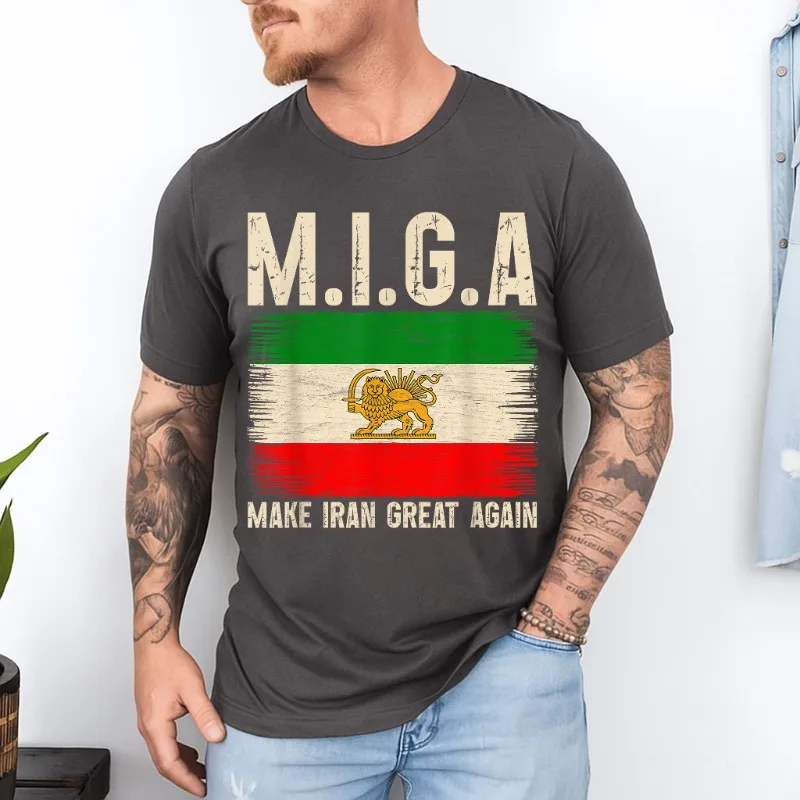 Iranian Shirt Make Iran Great Again Emblem of Iran MIGA Unisex T-Shirt Men Clothing Cotton Summer Short Sleeve Graphic T Shirts