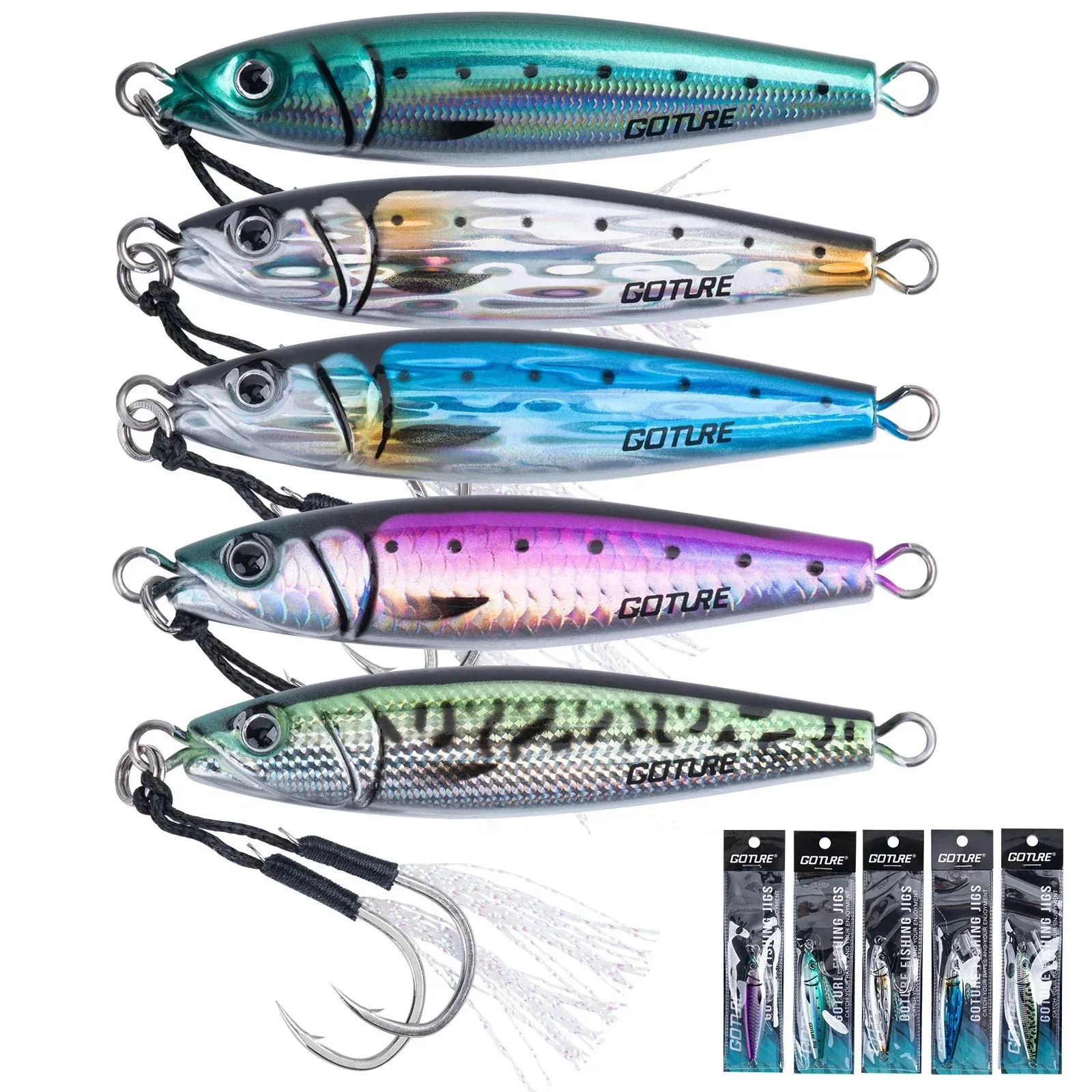 Goture Metal Jig Lures Set 3D Large Sea Fishing Sinking Jigging Lure Saltwater Boat Artificial Bait 30g 40g 60g 80g 100g 150g
