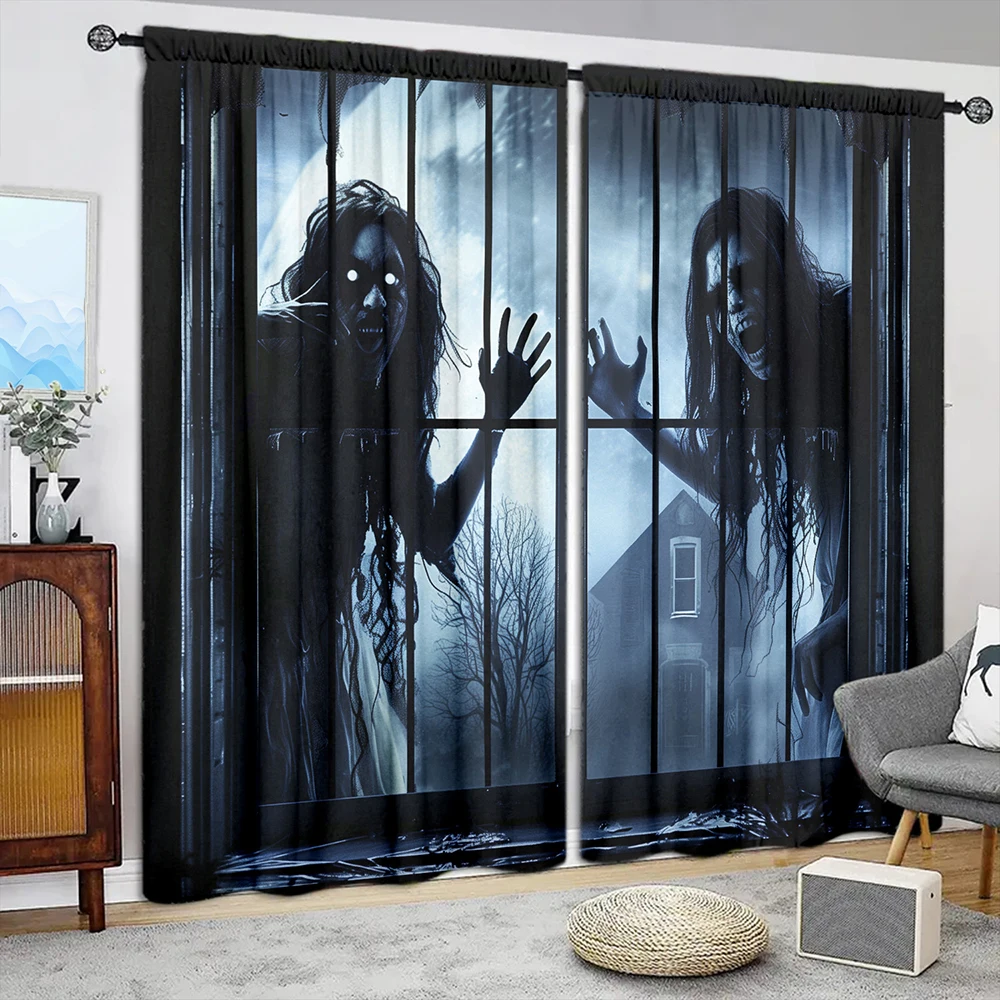 

2pcs Halloween Atmosphere Decoration Printed Curtain for Bedroom Living Room Kids Room Dining Room Rod Pocket Window Treatment