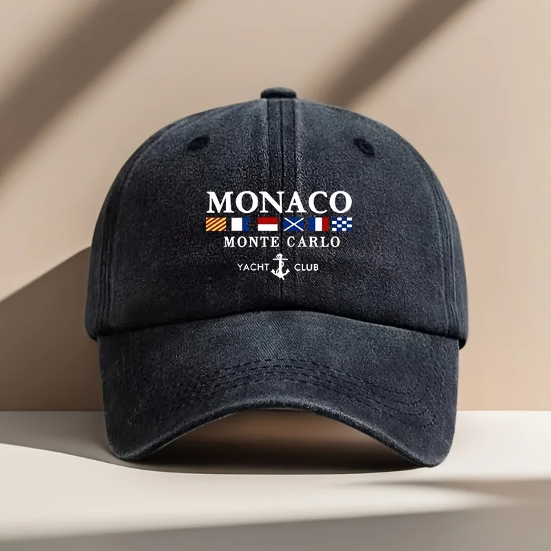 قبعة بيسبول Vintage Rayon 100% Monaco Monte Carlo Yacht Club مع قبعات بيسبول مطبوعة هندسية
