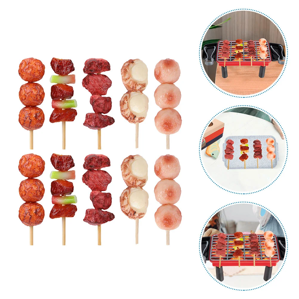 Pinchos de barbacoa de simulación para niños, juguetes para niños, accesorios para jugar, comida falsa, modelos de juego artificiales de Pvc, 10 piezas