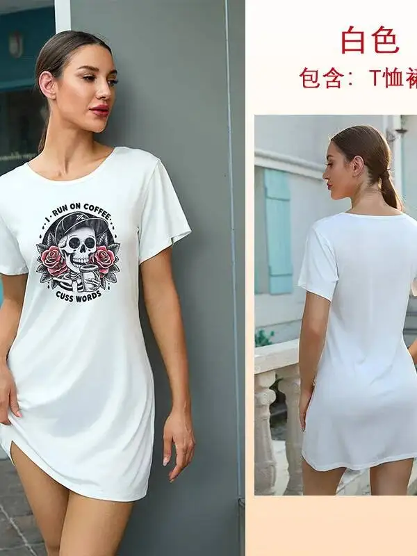Camisón suelto de manga corta para mujer, varios patrones disponibles, estilo camiseta, ropa para el hogar, estampado negro blanco multicolor CR70