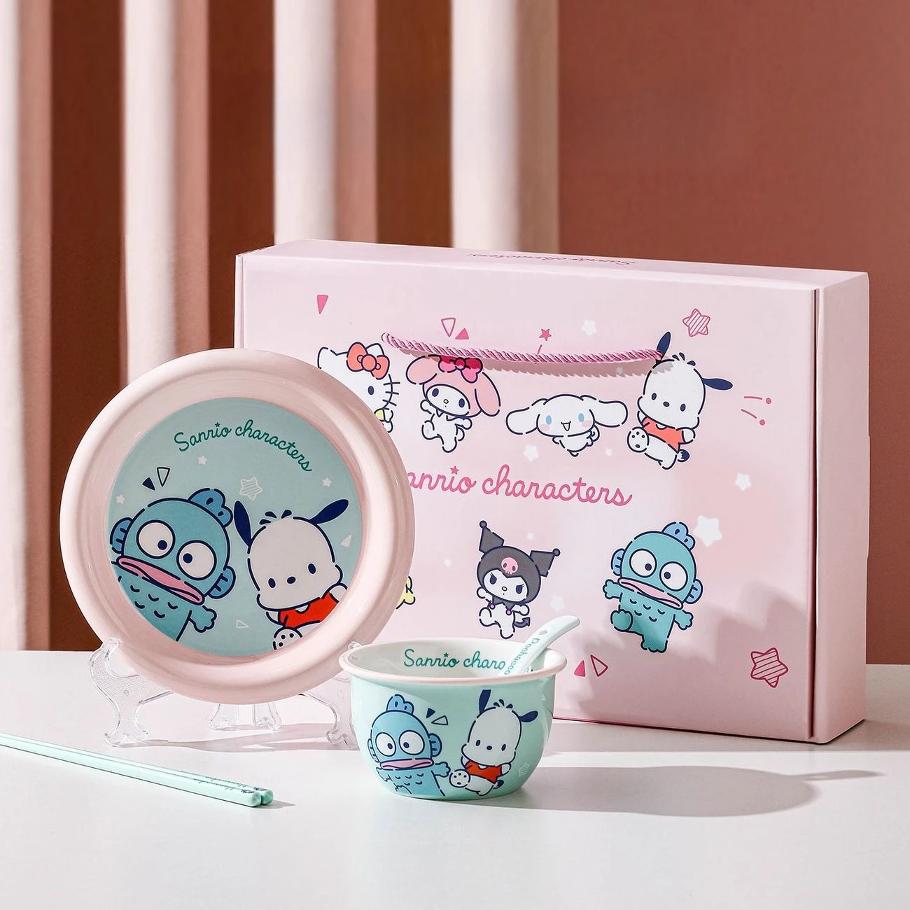 Kawaii Sanrio Hello Kitty Tableware Set Bowl Plate Dish Gift Box Housewarming Wedding Birthday Present for Women Cartoon Lovely