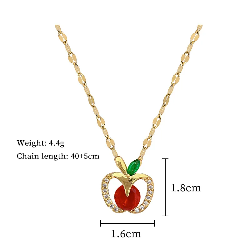 XIYANIKE 316L Stainless Steel Hollowed Out Apple Red Rhinestone Pendant Necklace For Women Niche Personalized Clavicle Chain