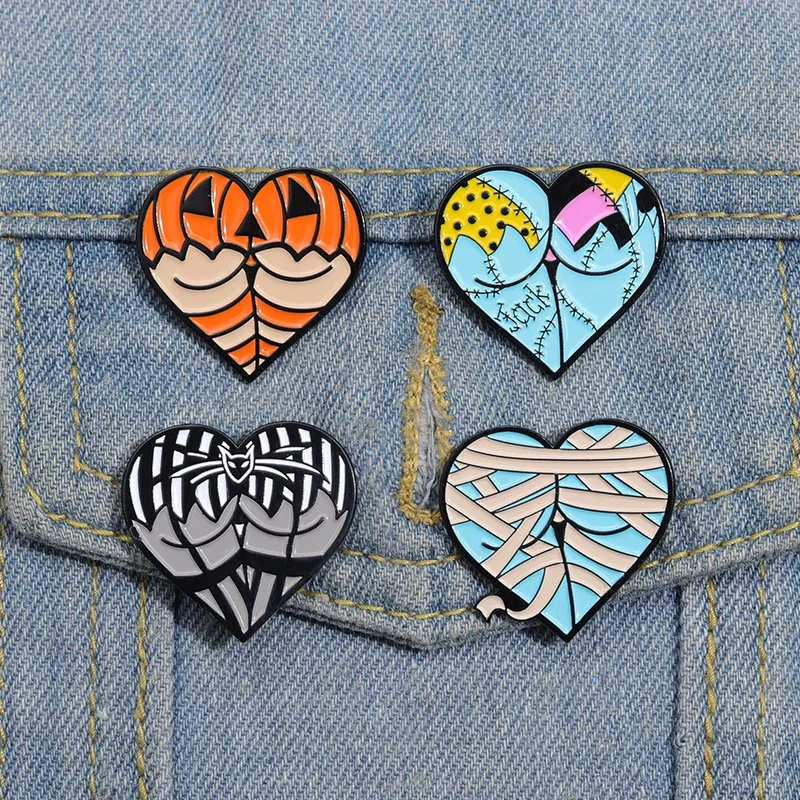 Love Brooch Skull Punk Enamel Pin Heart Horror Butt Goth Badge Hat Gift Jewelry Black Men Halloween Friends Lapel Accessories