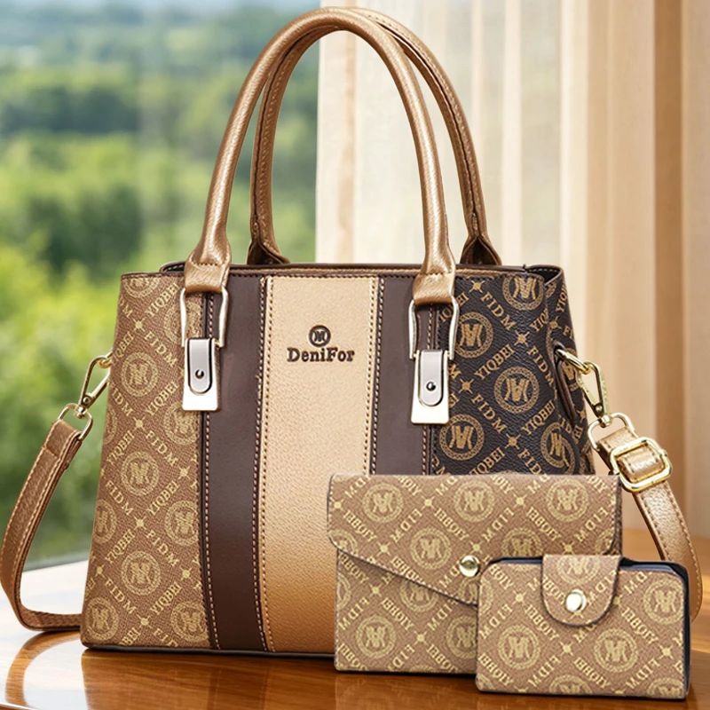 3-piece set of women's handbags with spliced design, light luxury printed shoulder bags for women, large-capacity women's bags