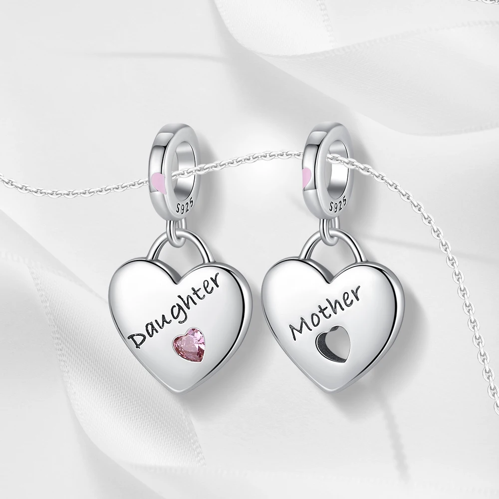 Double Pendant 925 Sterling Silver Heart to Heart Sun Moon Jigsaw Puzzle Mother Daughter Charm Fit DIY Bracelet Necklace Gifts